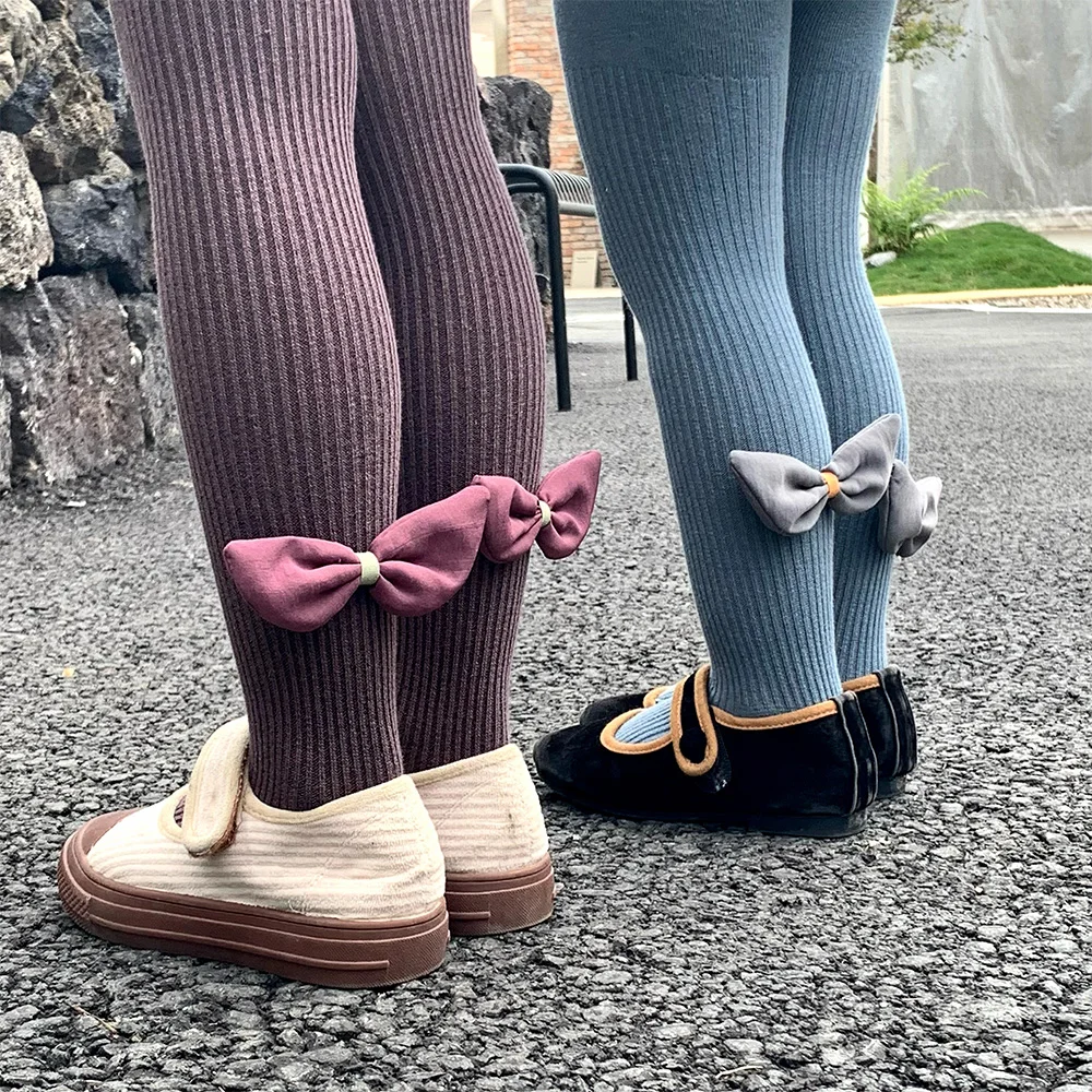 Kids Cotton Colored Tights Autumn Children Toddler Girls White Black Knit Bow Pantyhose Socks Newborn Infant Baby Warm Stockings
