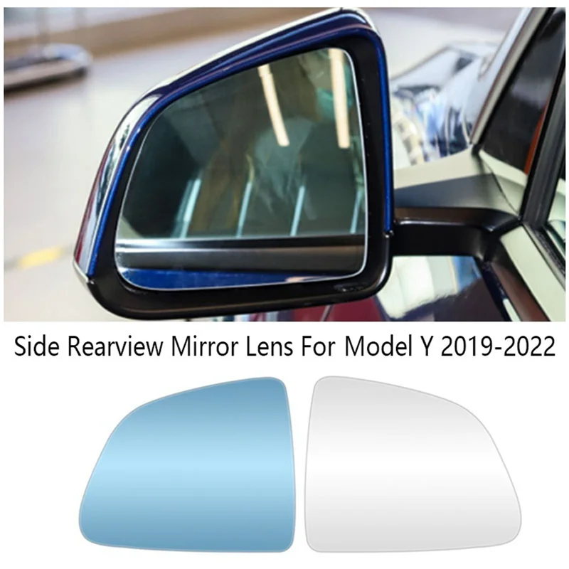 1 Pair White Side Rearview Mirror Lens Wide View Anti Glare Heated Mirror Glass for Model Y 2019-2022