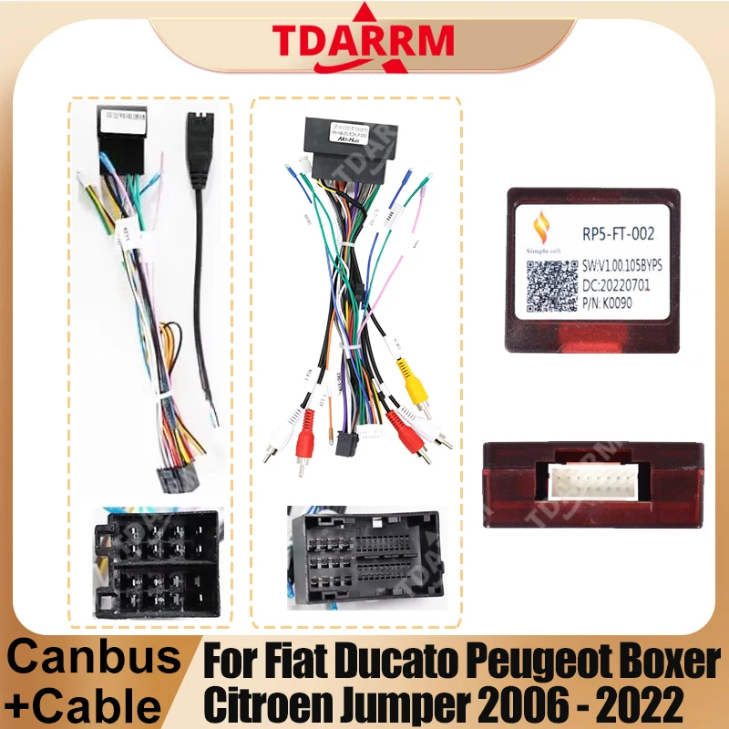 For Fiat Ducato Peugeot Boxer Citroen Jumper 2006-2022 2DIN Stereo Panel Wiring Harness Power Cord Adapter Canbus Decoder