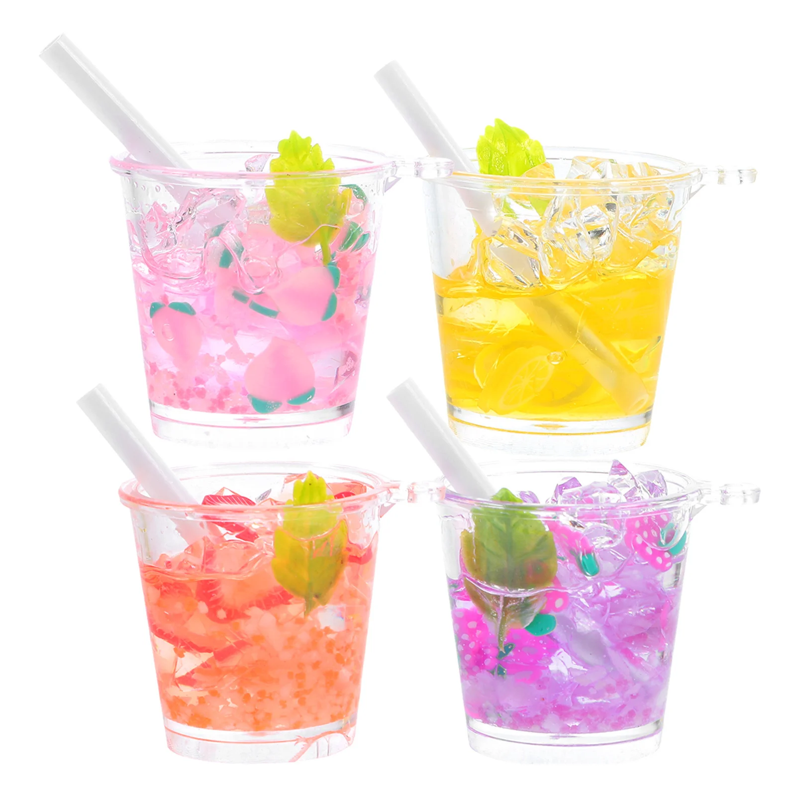 

4 Pcs Mini Cold Drink Cup Glass Bottle Keychain Backpack Charms for Bag Bags Wish Resin