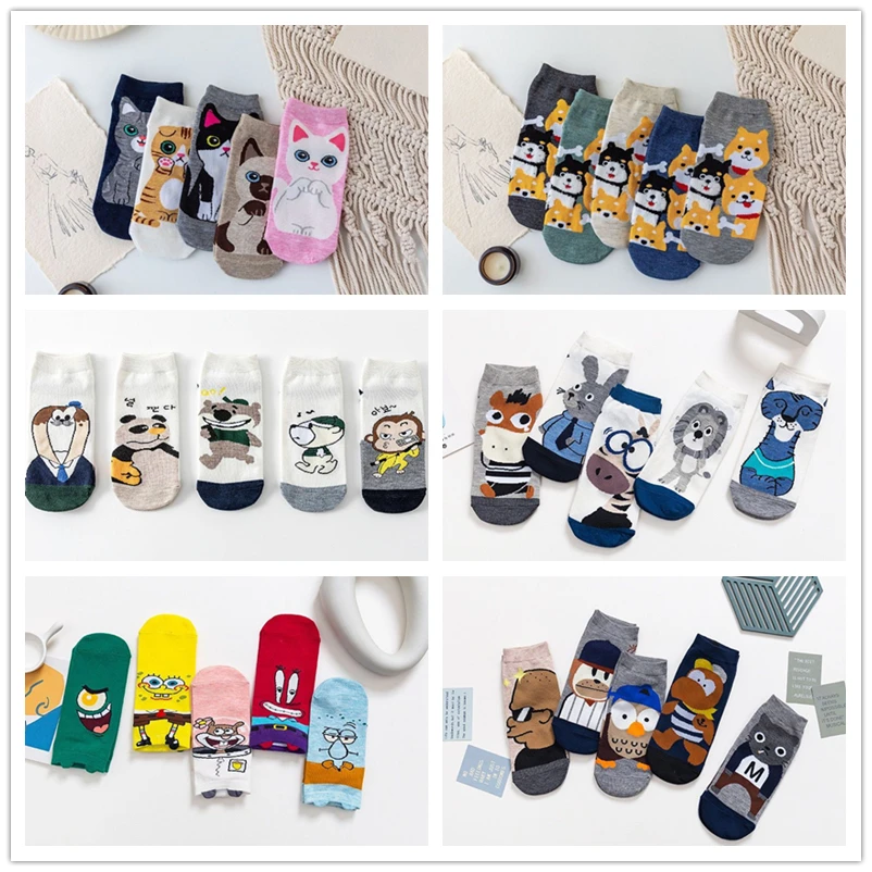 

5 Pairs/Lot Summer Funny Cute Women Invisible Socks Animal Cartoon Mouse Duck Socks Cotton Ankle Boat Socks For Women