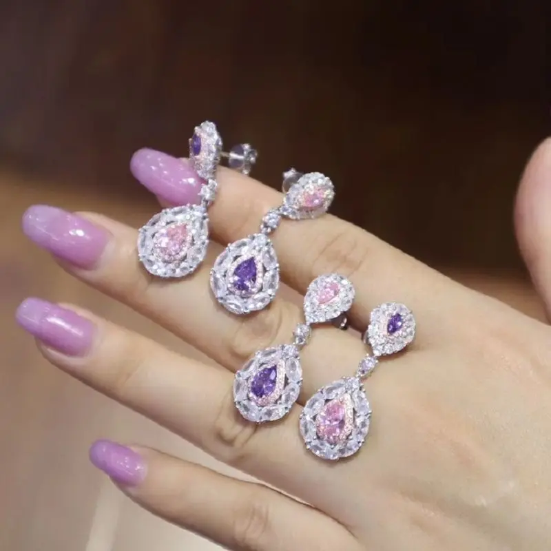 Pirmiana New Arrival S925 Silver Pink and Purple Two-color CZ Gemstone Earrings Fashion Jewelry Women Party Gift