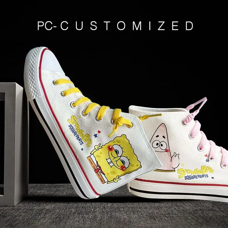 Spongebob Squarepants Canvas Handdrawn For Male And Female Students Casual Korean Edition Versatile Youth women flats shoes