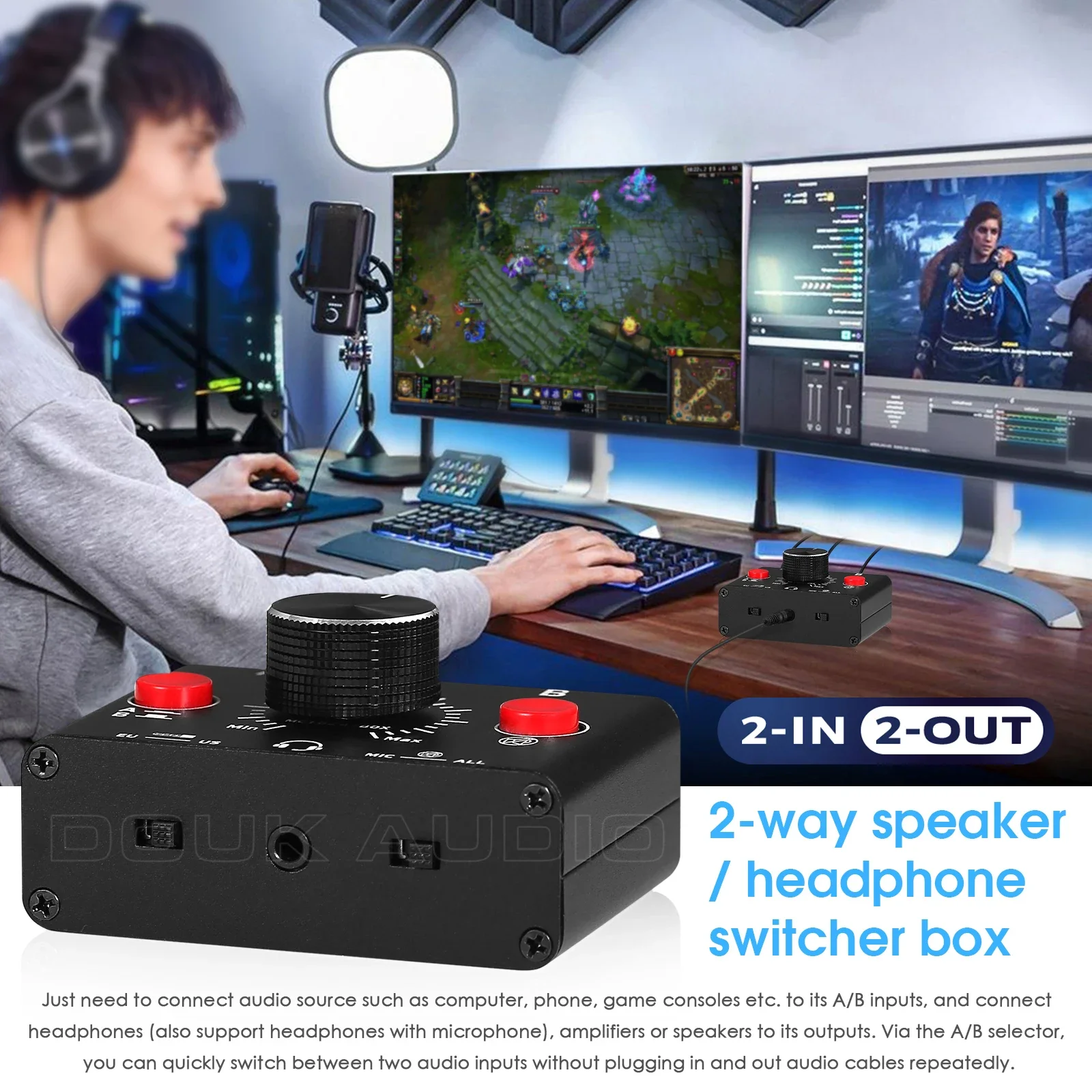 جهاز تحديد صوت ستيريو يدوي باتجاهين-مكبر صوت ، سماعة رأس AUX ، صندوق تبديل سماعة رأس ، جهاز تقسيم ميكروفون B