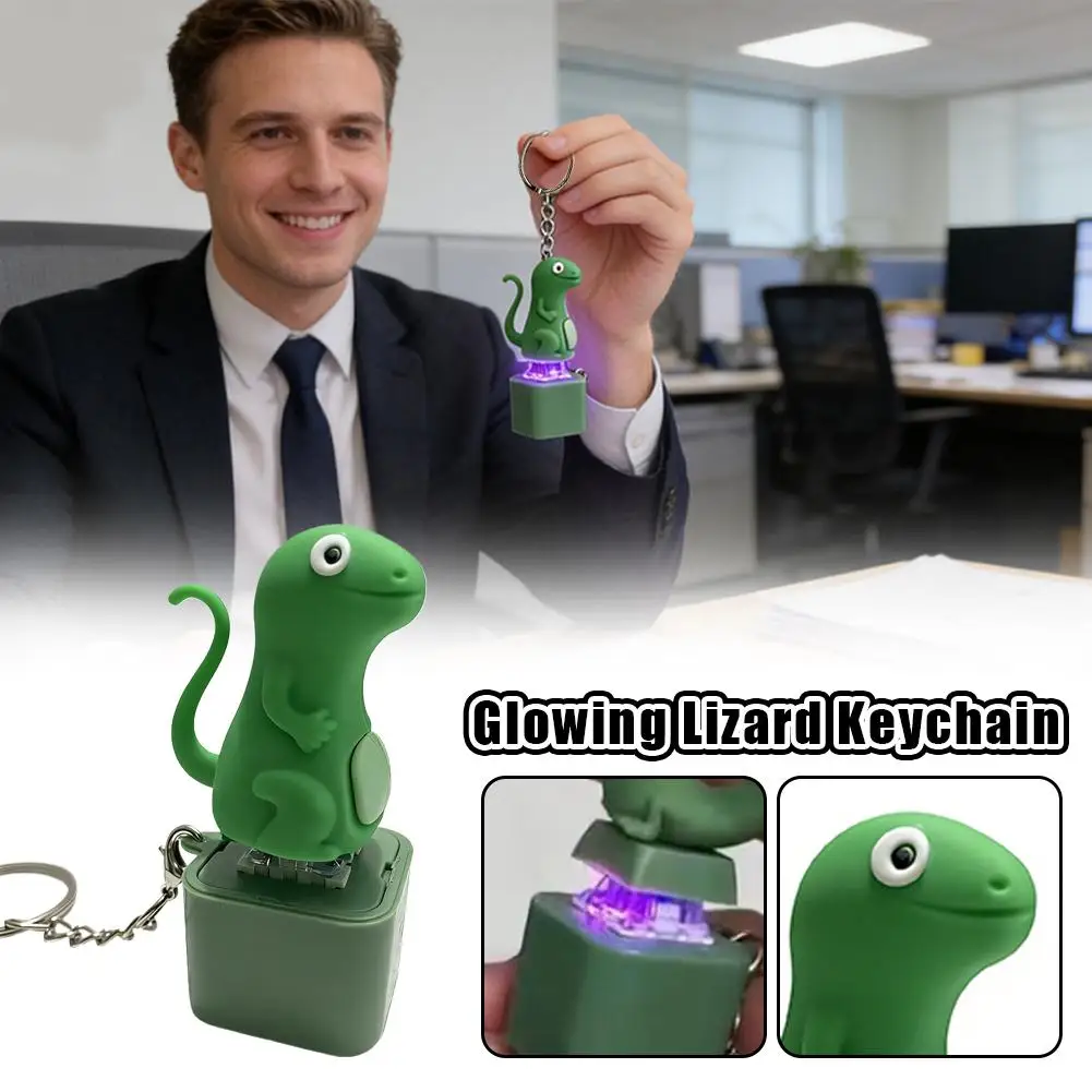 Funny Lizard Button Sound Keychain Stress Relief Fingertip Gadget With Light Flash Effects Rechargeable Clicker Fidget Gifts