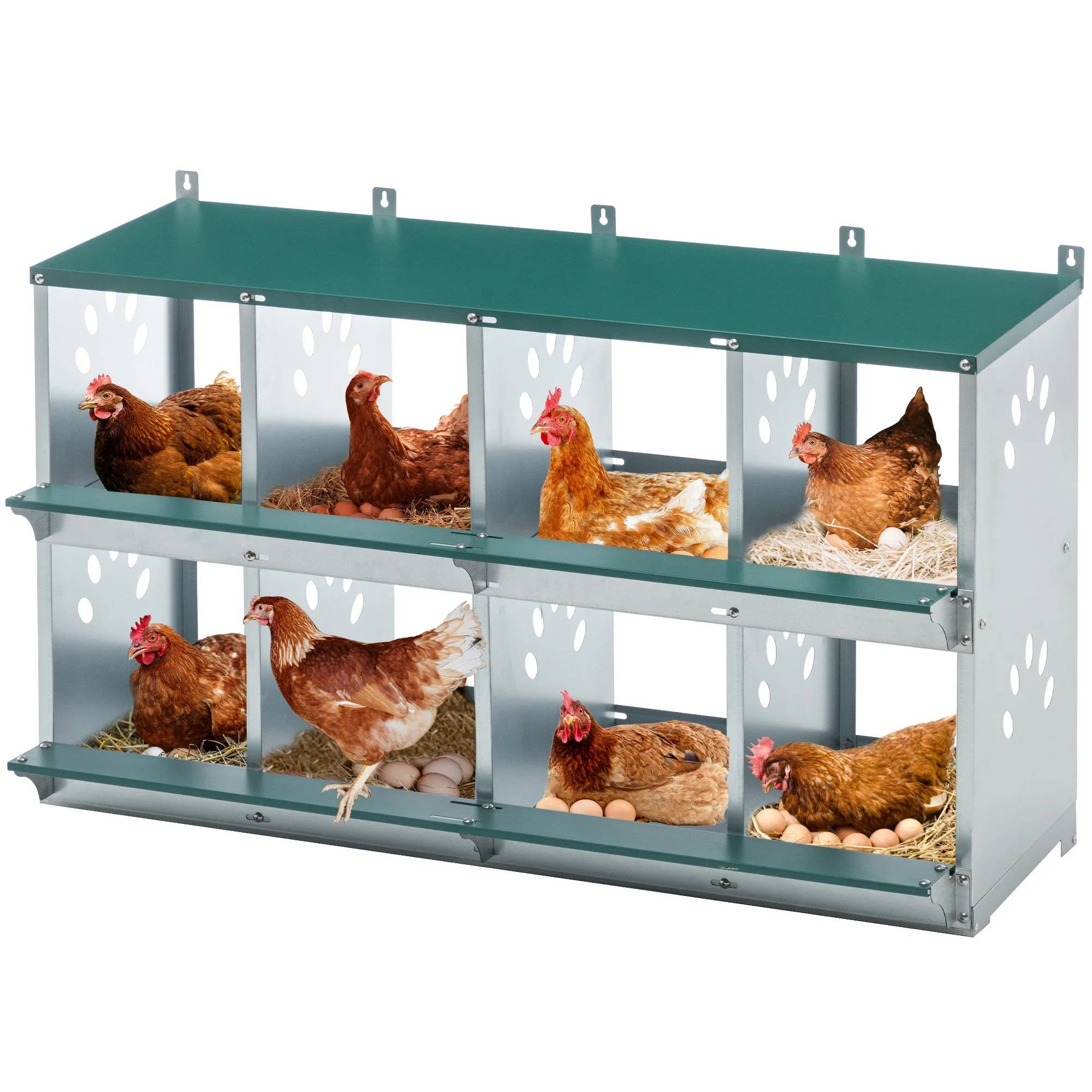 8 Compartment Chicken Nesting Boxes,For Laying Eggs Metal Poultry Nest Box Wall Mount for Chickens, Hens, Large Chicken Coop Box