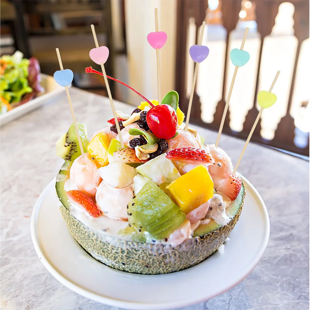 

300pcs Bamboo Fruit Picks Heart Shaped Disposable Cocktail Skewers For Party Wedding Sushi Appetizer Sticks Durable Portable