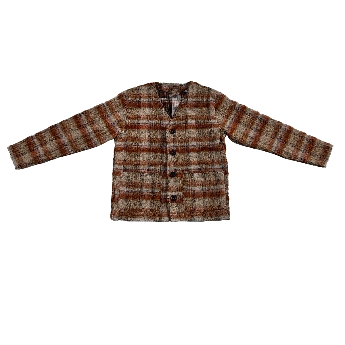 NIGO Men's Plaid Red Brown Fall Fashion Trend Plush Shirt Single Breasted V-Neck Jacket #NGTOP12125 - Image 6