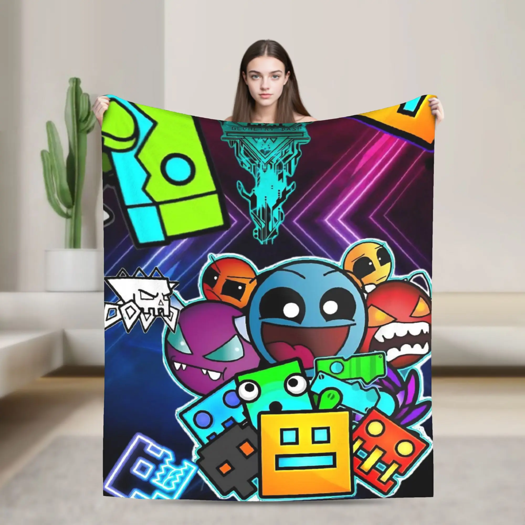 Geometry Dash Games Blanket Multi-size Soft Fuzzy Plush  Throw Blankets for Couch Sofa and Bed