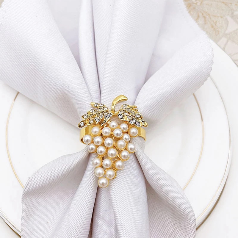 10ชิ้นห่วงรัดผ้าเช็ดปากองุ่นผลไม้แหวนผ้าเช็ดปากมุกแหวนผ้าปากสำหรับ hiasan kamar รุ่นบนโต๊ะอาหารในโรงแรม