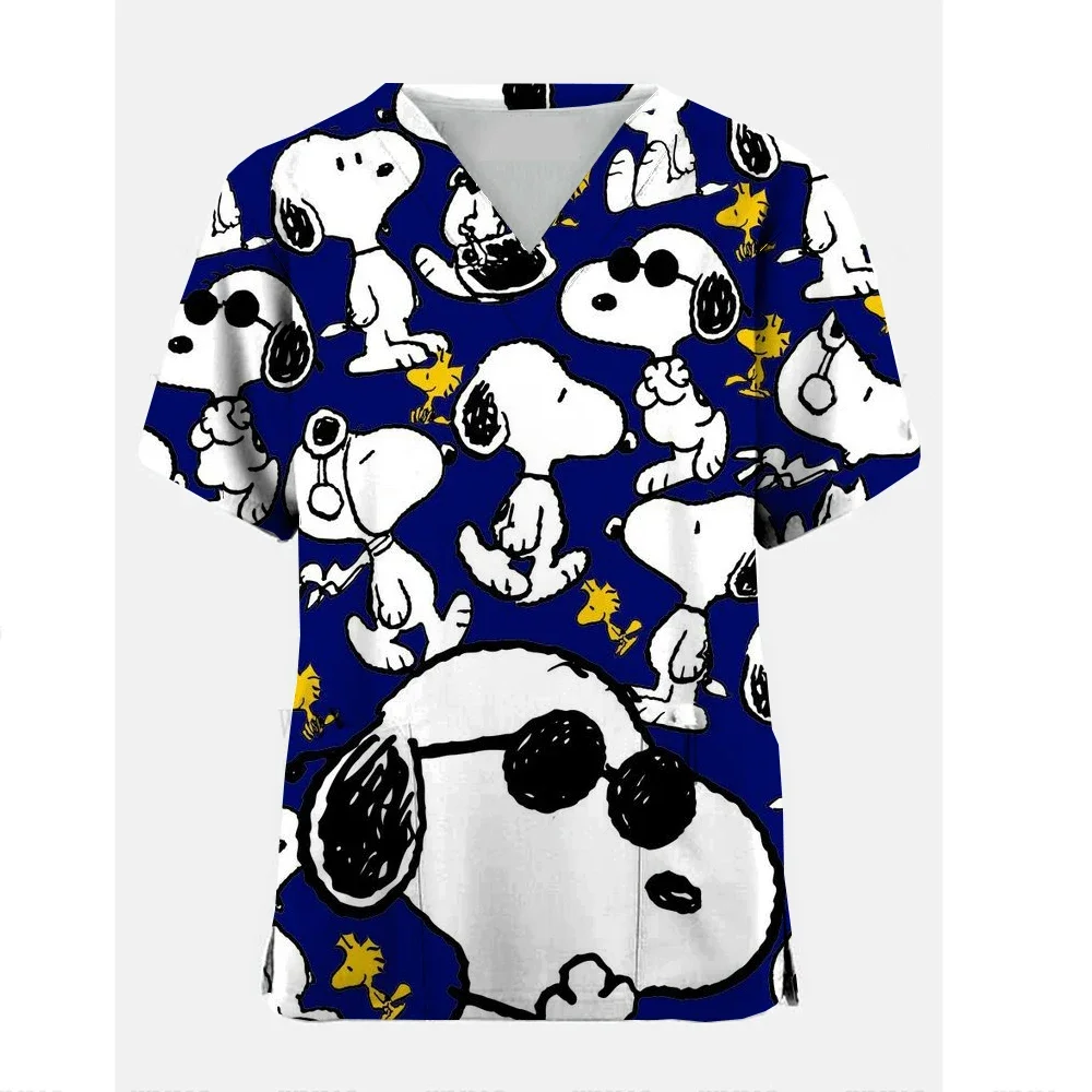 America Snoopy T-shirt women's casual Hospital Working Uniforms V Neck Short Sleeve Scrub Clothes Cartoon Women's Nurse Clothes