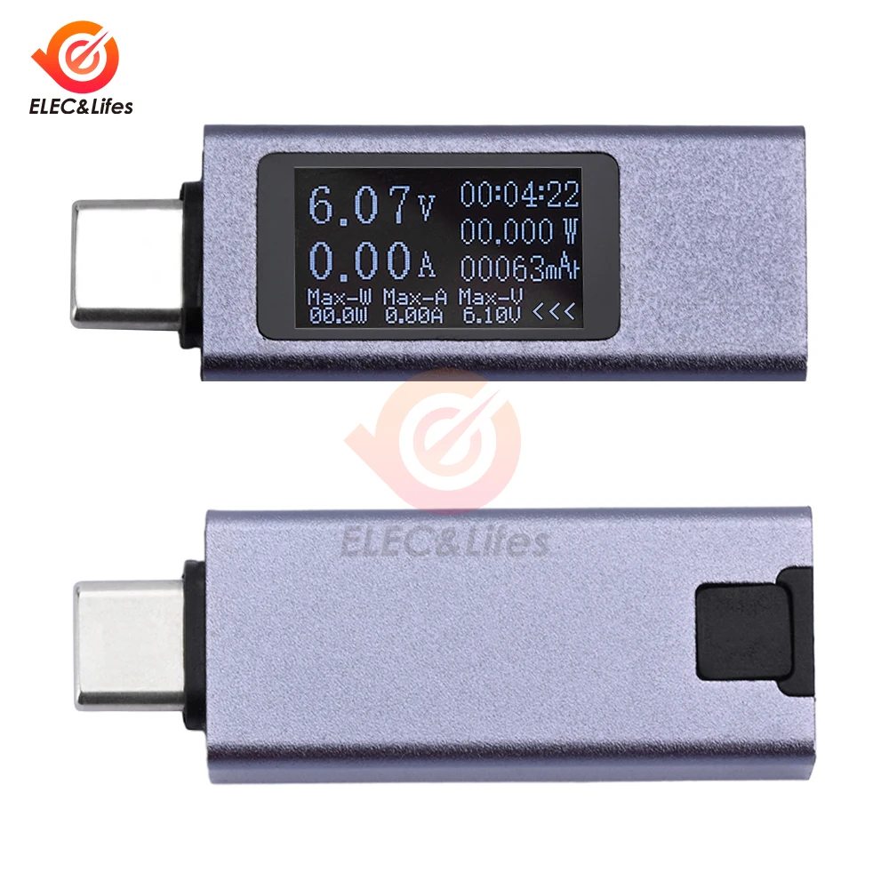 USB Tester DC Type-C PD Digital Voltmeter Amper Voltage Current Monitor Ammeter Detector Power Bank Charger Capacity Meter 12A