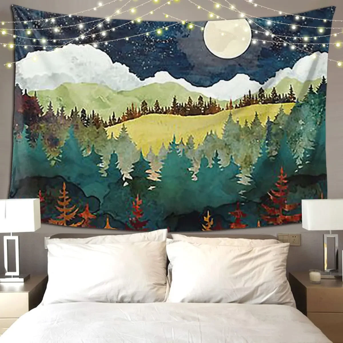 Autumn Moon Tapestry Hippie Wall Hanging Aesthetic Home Decoration Tapestries for Living Room Bedroom Dorm Room