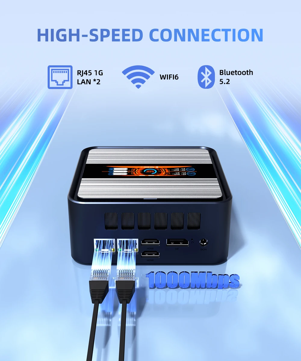 YCTipc  Computer Mini PC AMD AMD Ryzen 5 6600U LPDDR5 PCIe 4.0 SSD Mini LCD 3.38 inch Screen Desktop Window 11 WiFi 6 BT5.2 Tipo