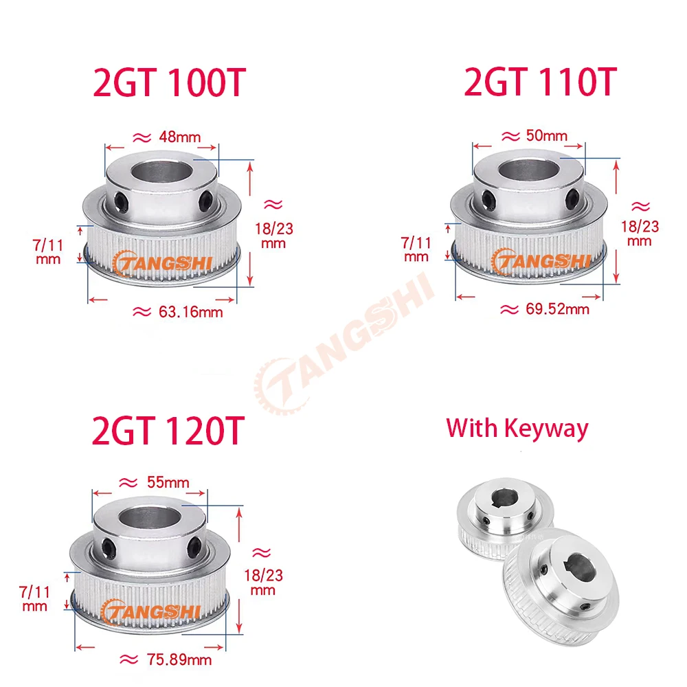 2GT 100 Teeth 110 Teeth 120 Teeth Timing Pulley Bore 5mm~25mm For Belt Width 6/10mm GT2 100T 110T 120T Synchronous Belt Pulley