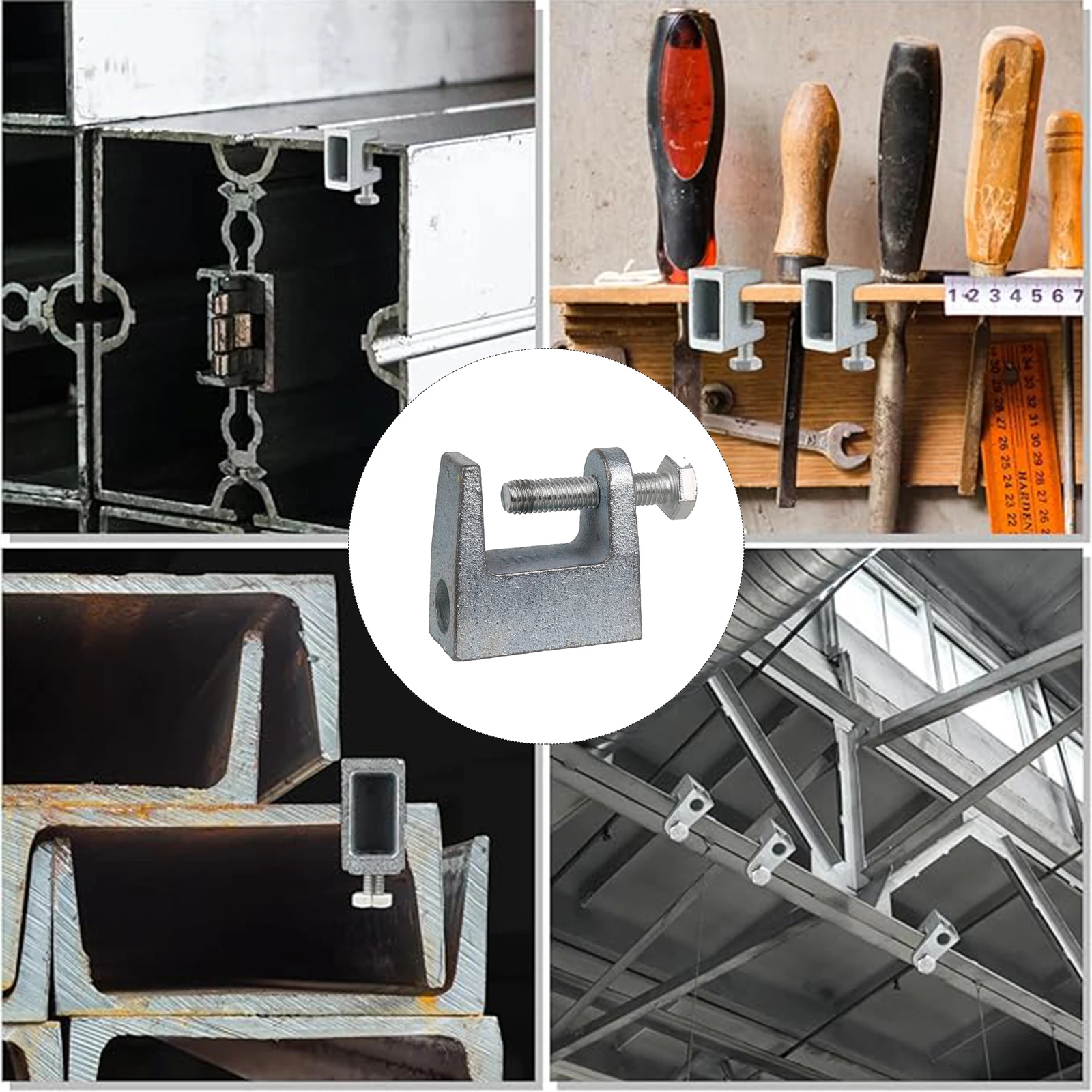 Silver Cast Iron C-Beam Clamp, Bottom Capacity 250 Lbs, For Woodworking, 3.6cm/1.42inch Opening