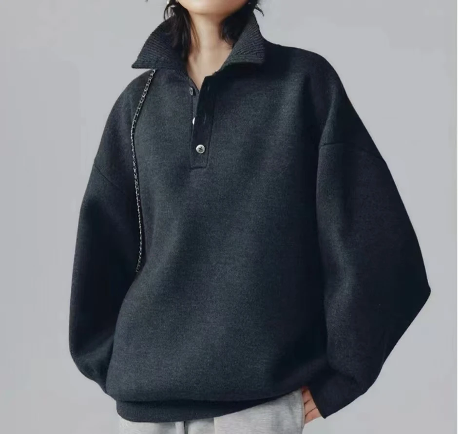 

Fenggejiwo Women's Sweater Wool Blended Loose silhouette Knitted Collar Sweater