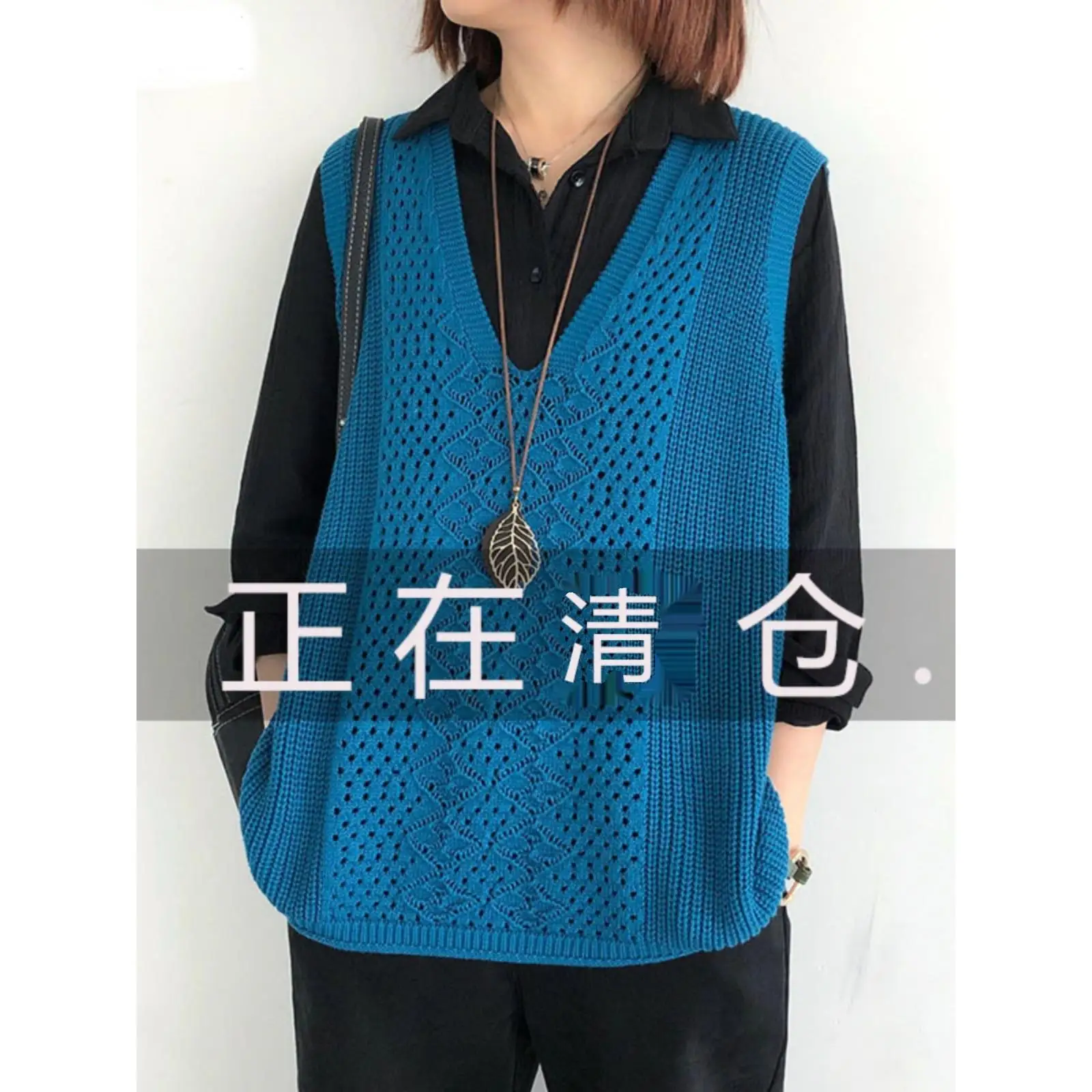 

Женский вязаный жилет свободного кроя с V-образным вырезом, весенне-осенний, повседневный, удобный, дышащий, цветной жилет