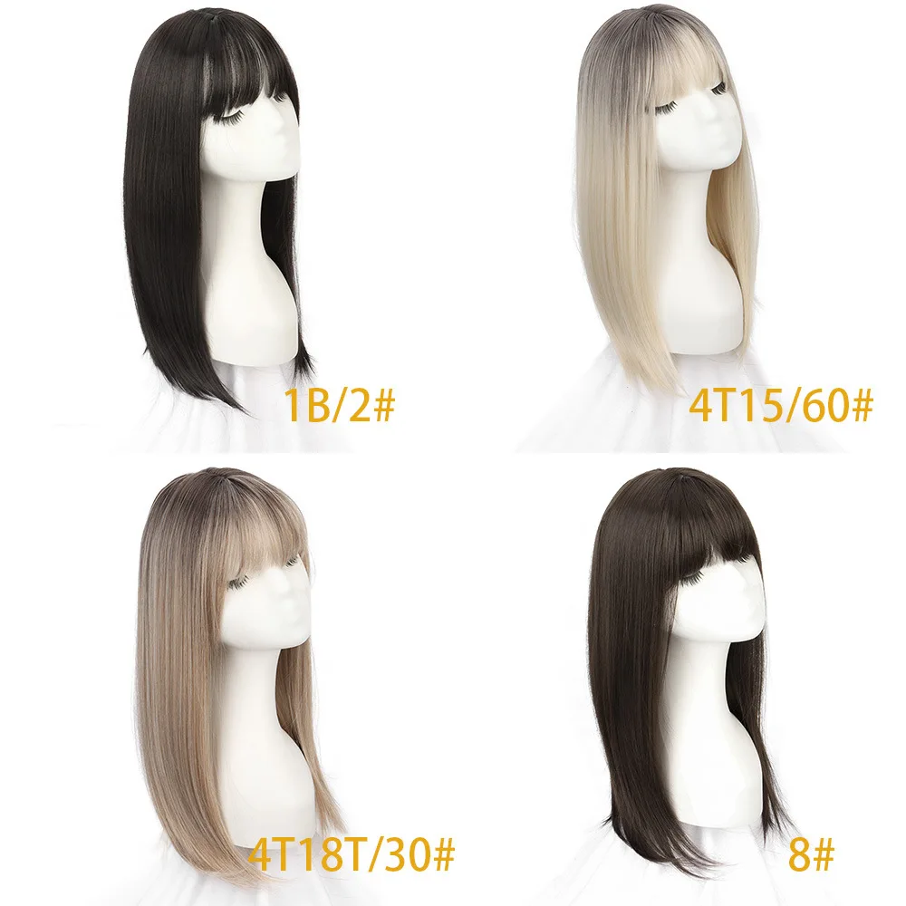 Synthetic Hair Topper Clip in Wig Natural Scalp Middle Part Cover Thin Hair Women’s Medium Straight Top Piece Hair Extension