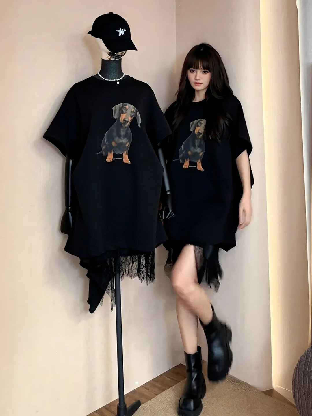 plus Size Women's American Retro Black Short Sleeve T-Shirt Summer New Style Butt Covering Slimming Mid-Length Top