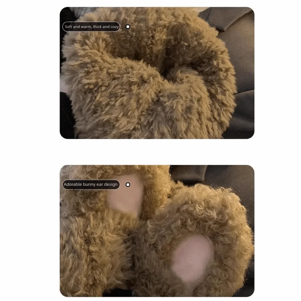 หมวกไหมพรมหูกระต่ายฟูฟ่อง สีพื้น ยืดหยุ่น ไม่มีปีก สวมใส่สบาย สำหรับฤดูหนาว ให้ความอบอุ่น เหมาะสำหรับกิจกรรมกลางแจ้ง