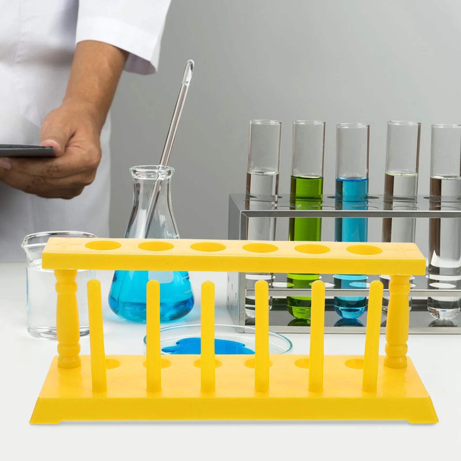 

Plastic Test Tube Rack 6 Holes Compact Portable Easy Clean for School Laboratory Chemistry Experiments Science Lab Tool
