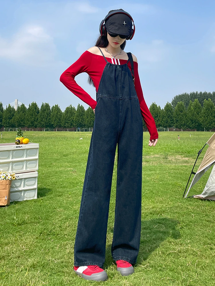 

Anti-Aging Denim Overalls Women's Spring Autumn 2026 Slimming Salt Series Jumpsuit Narrow Straight Wide Leg Pants