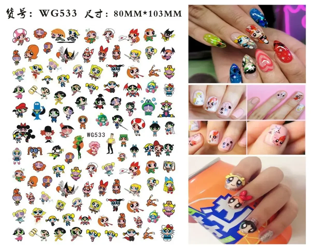 The Powerpuff Girls Fashion Nail Art Sticker Nail Parts3D Adhesive Sticker DIY Nail Decoration Decals Manicure Stickers Nails