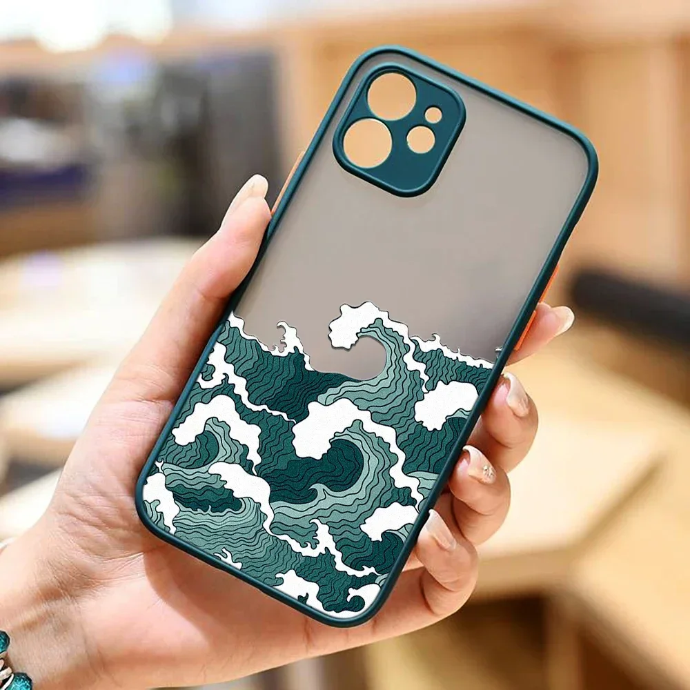 Fashion Great Blue Wave Clear Phone Case For iPhone 16 13 12 11 14 15 Pro MAX Plus SE Mini XR Shockproof Hard Matte Cover Fundas