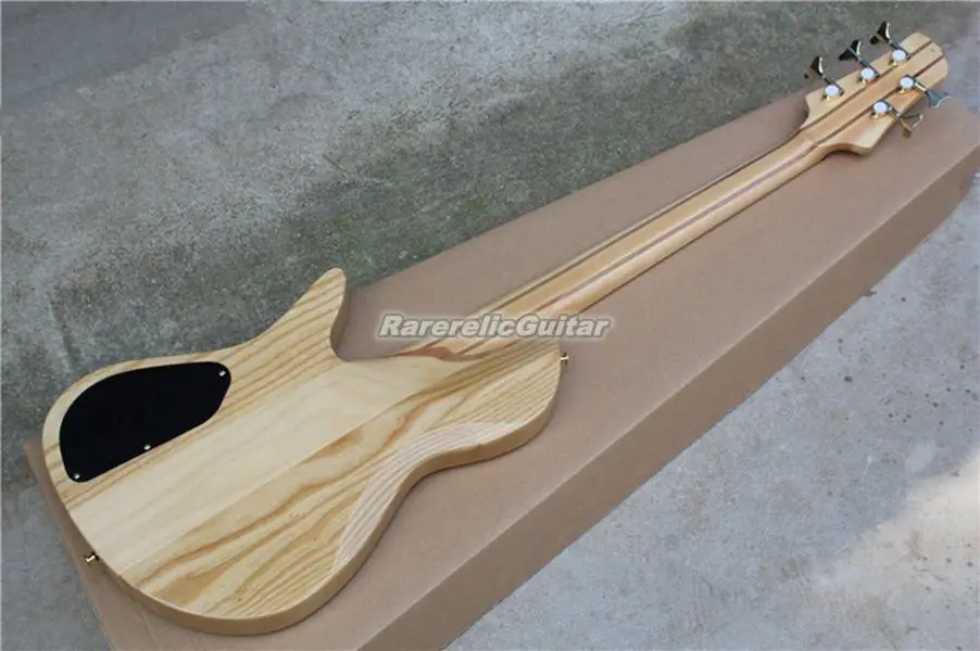 ​Fode 5 Strings Burl Natural Wood Spalted Maple Top Electric Bass Guitar Ash Body Maple Neck  Abalone Butterfly Gold Hardware