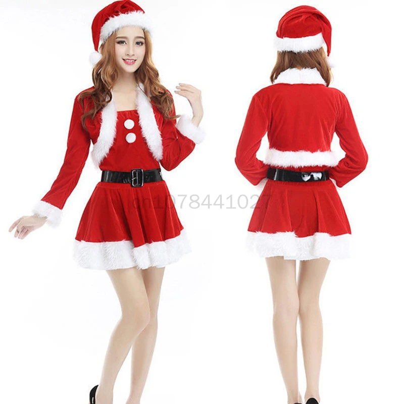 2023 Weihnachts kleidung Frauen Cosplay Santa Claus Kostüme Set Rock Anzug Cape Urlaub Kleid Xmax Karneval Dress Up Party