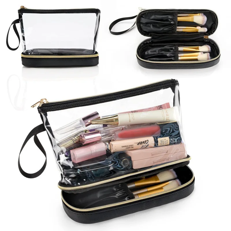 Transparent Makeup Bag Multi Functional Double Layer Large Capacity Storage Portable Travel Need Bag
