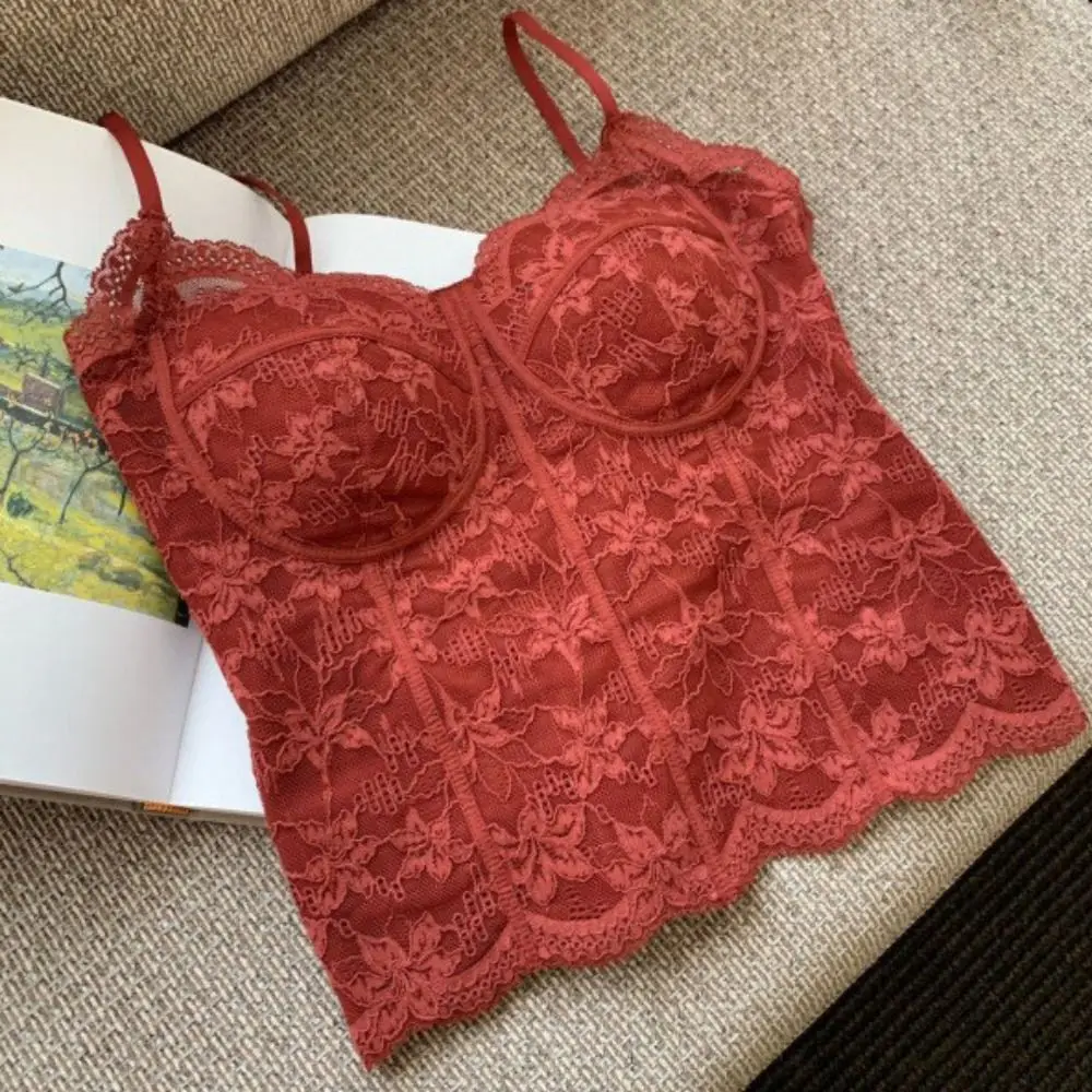 Moda malha flor magro rendas colheita topo doce verão menina colete superior camisa de fundo picante meninas estilo camisola com almofadas senhora