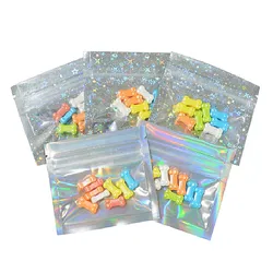 100PCS Small Clear Front Hologram Star Laser Ziplock Bag Resealable Spice Coffee Jewelry Nail Beauty Fishhook Packaging Pouches