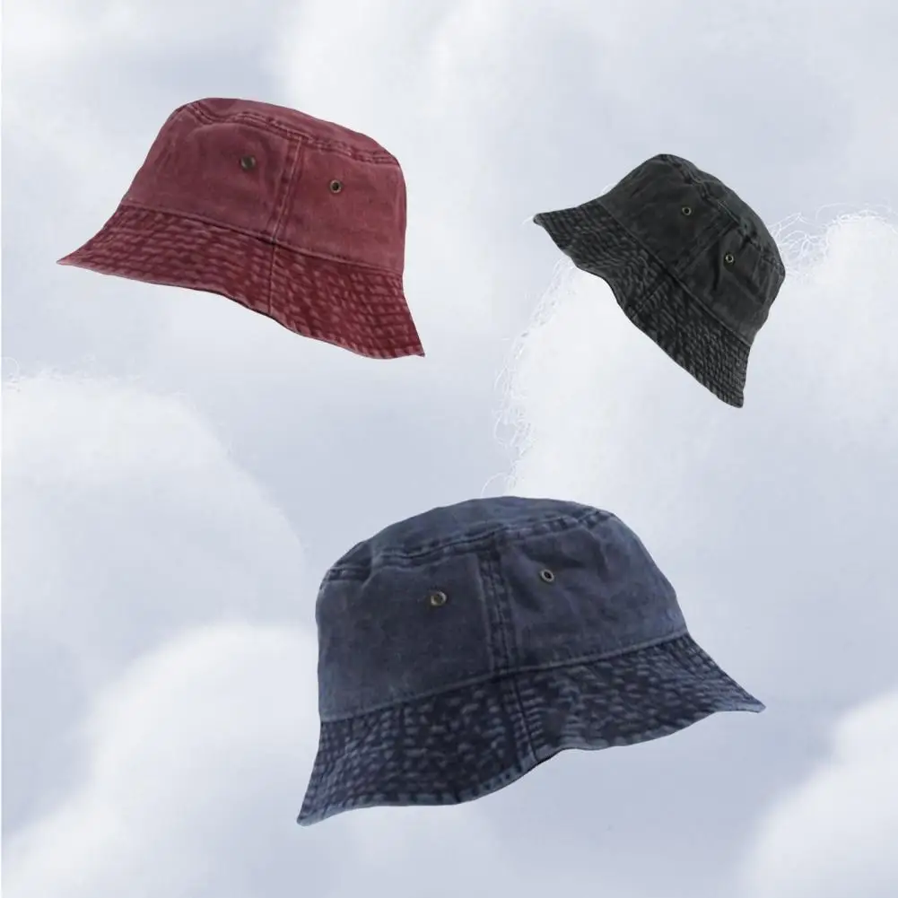 Fisherman Hat Washed Denim Fishing Cap Solid Color Foldable  Stylish Fashion Men Women Bucket Cap Sun Hat