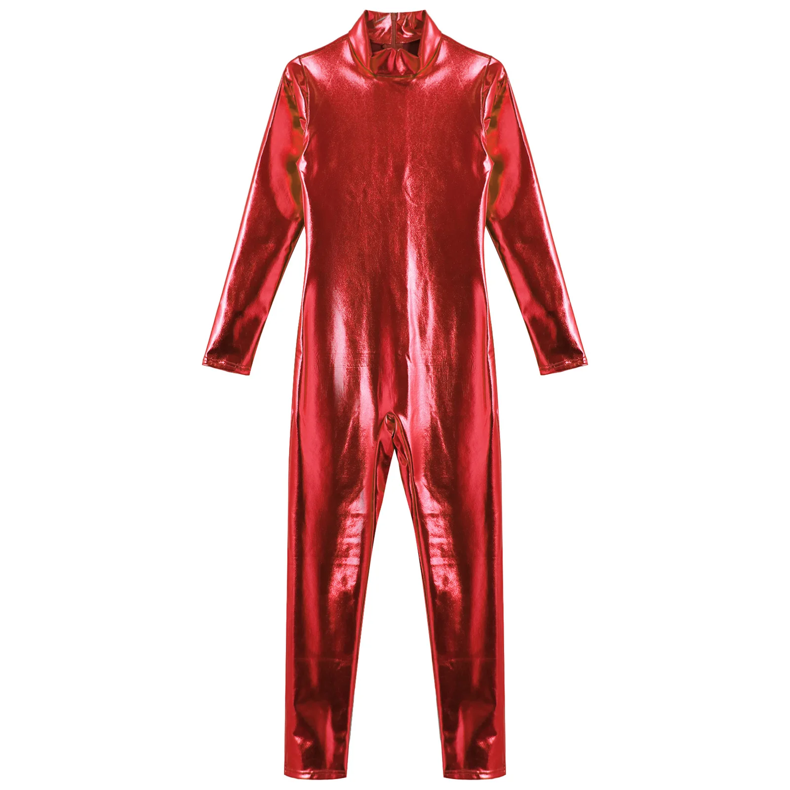 Dzieci dziewczęta chłopcy błyszczący metaliczny trykot gimnastyczny z długim rękawem Zip pełne body Catsuit taniec baletowy Unitard kostium na Halloween — zdjęcie 5