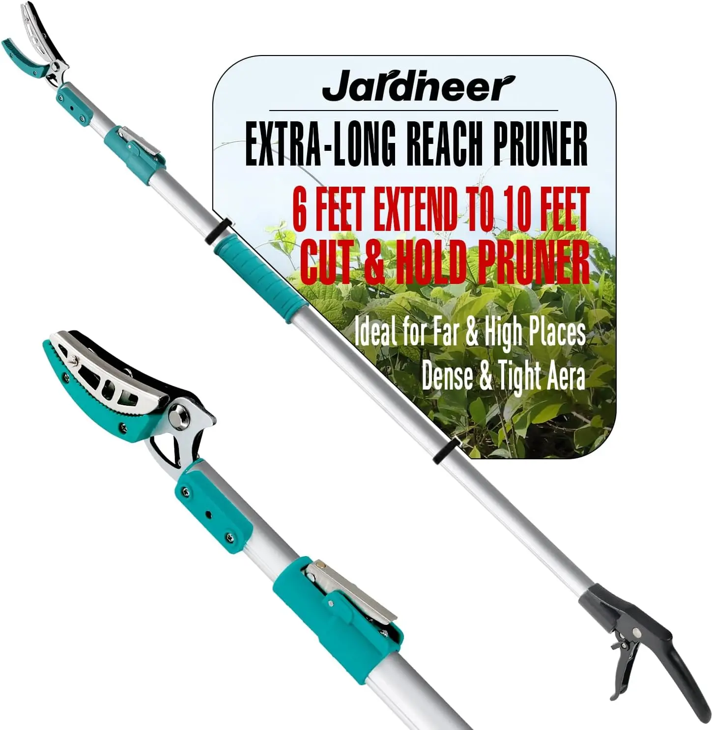 Telescopic Long Reach Pruner, 6-10 Feet Cut And Hold Pruner, Leightweight Long Pruner For Hard-To-Reach Cuts