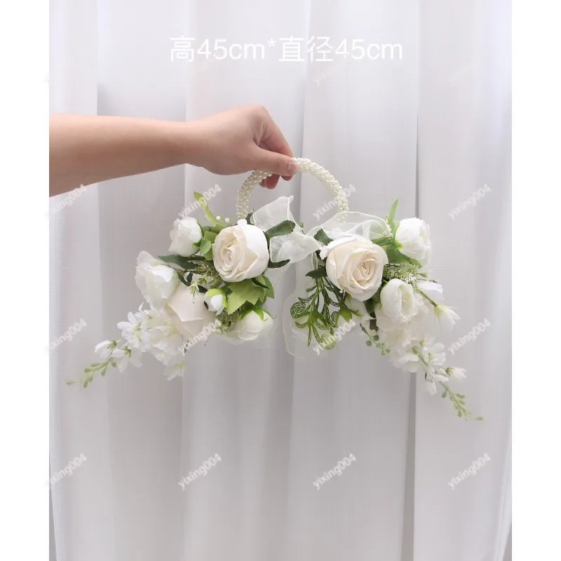 Circular Pearl Wrist Bouquet, Elegant Artificial Flower for Wedding Registry and Photography Decor