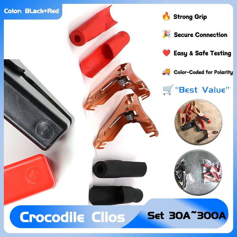 

1-5Pairs Black+Red Set 30A~300A Copper Crocodile Clips for Car Caravan Van Batteries Test Lead Plug Power Connector Battery Clip