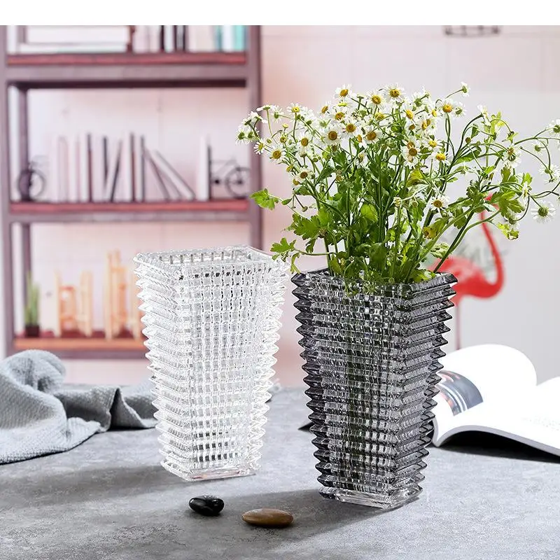 Transparent Crystal Vase Square Edges and Corners Glass Vases Hydroponics Flowers Pots Flower Arrangement Desk Decoration