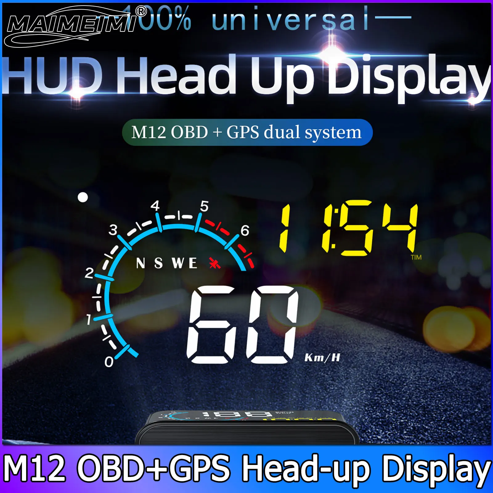 M12 OBD + GPS HUD Автомобильный проекционный дисплей Спидометр Светоотражающая пленка Проектор на лобовом стекле Электронная система сигнализации напряжения Температура воды