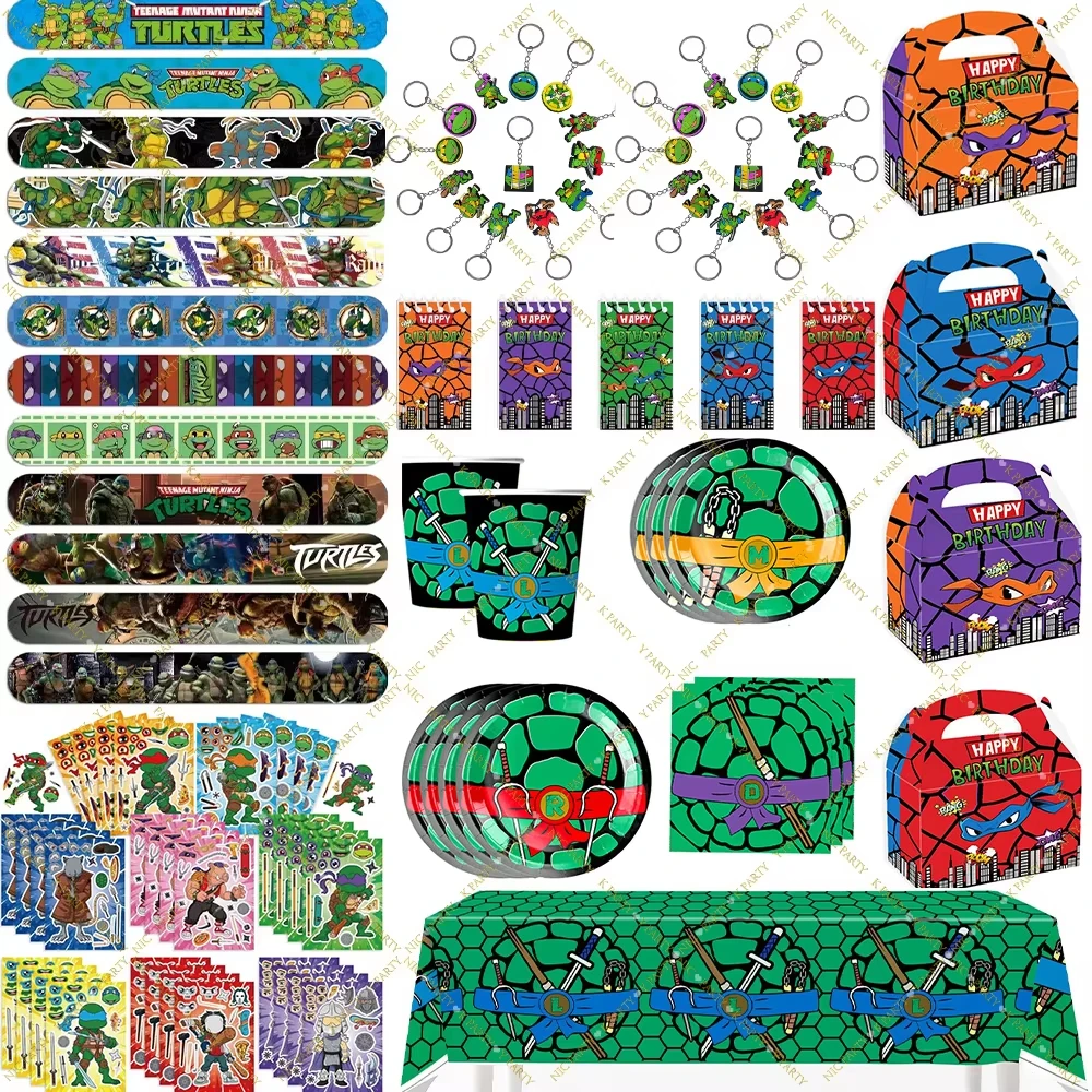 Birthday Party Favor Keychain Ninjaed Turtles Slap Bracelet Gift Box Sticker Ornament Birthday Party Supplies Kids Birthday Gift