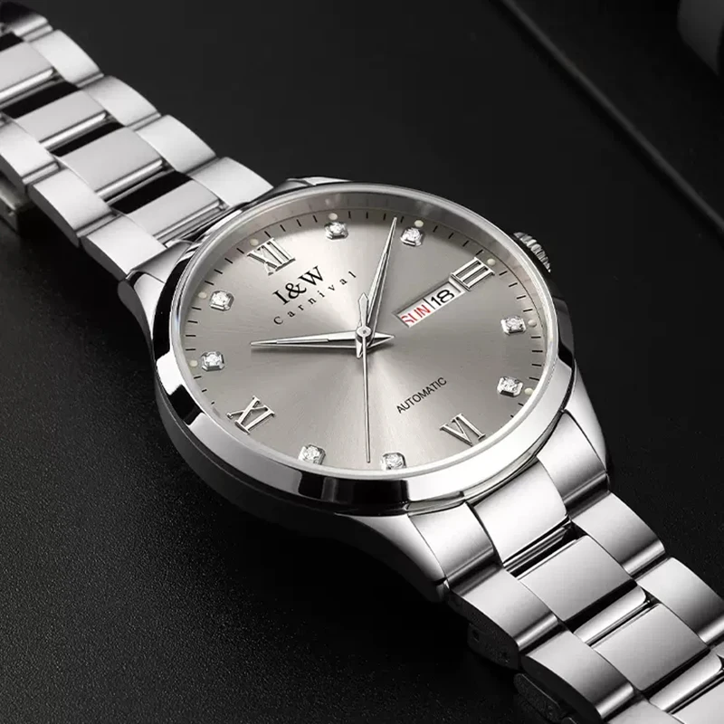 CARNIVAL Brand IW High-End Imported Movement Mechanical Watch Men Stainless Steel Waterproof Week Date Automatic Watches Mens