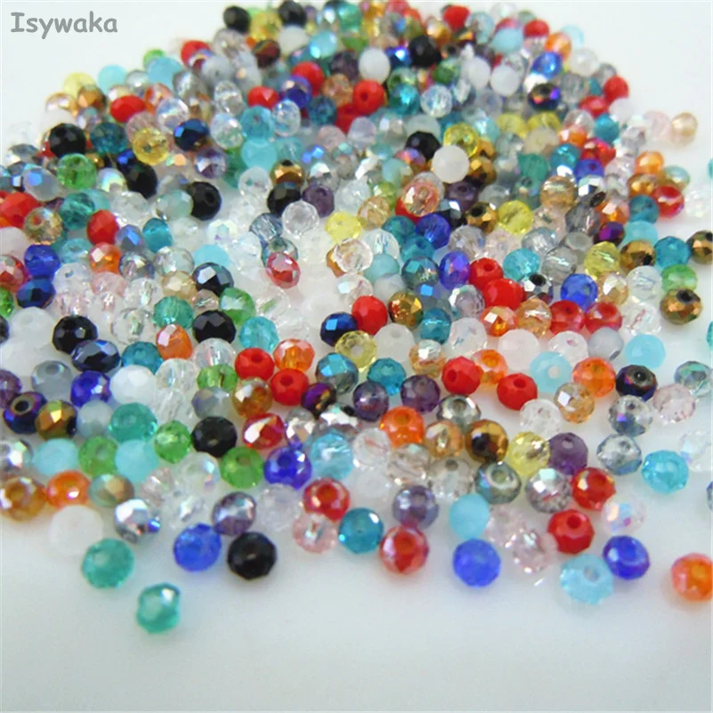 Isywaka Mixed Color 170pcs 2mm Rondelle  Austria faceted Crystal Glass Beads Loose Spacer Round Beads for Jewelry Making