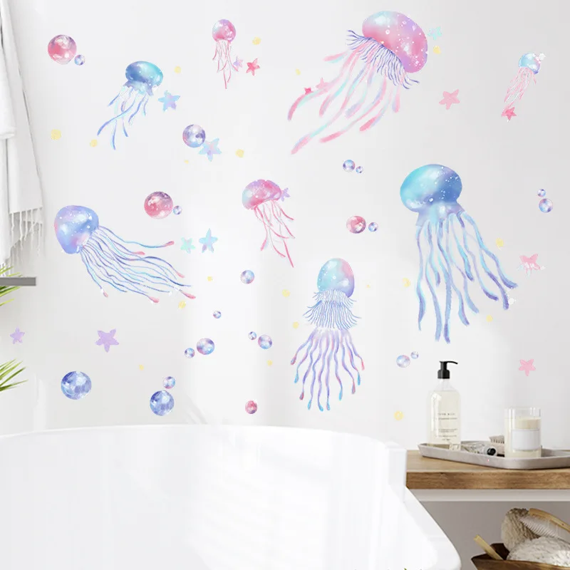 Jellyfish Vinyl Tile Child Wall Sticker For Baby Room Decoration Bathroom Accessories Adhesive Wallpaper  Wall Decor Room Decor