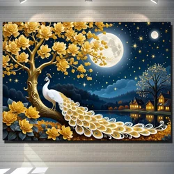 Pavone dorato Pittura diamante fai da te 2024 Gioielli Kit punto croce Fiori Luna Diamante pieno Mosaico Arte 5D Strass Ricamo