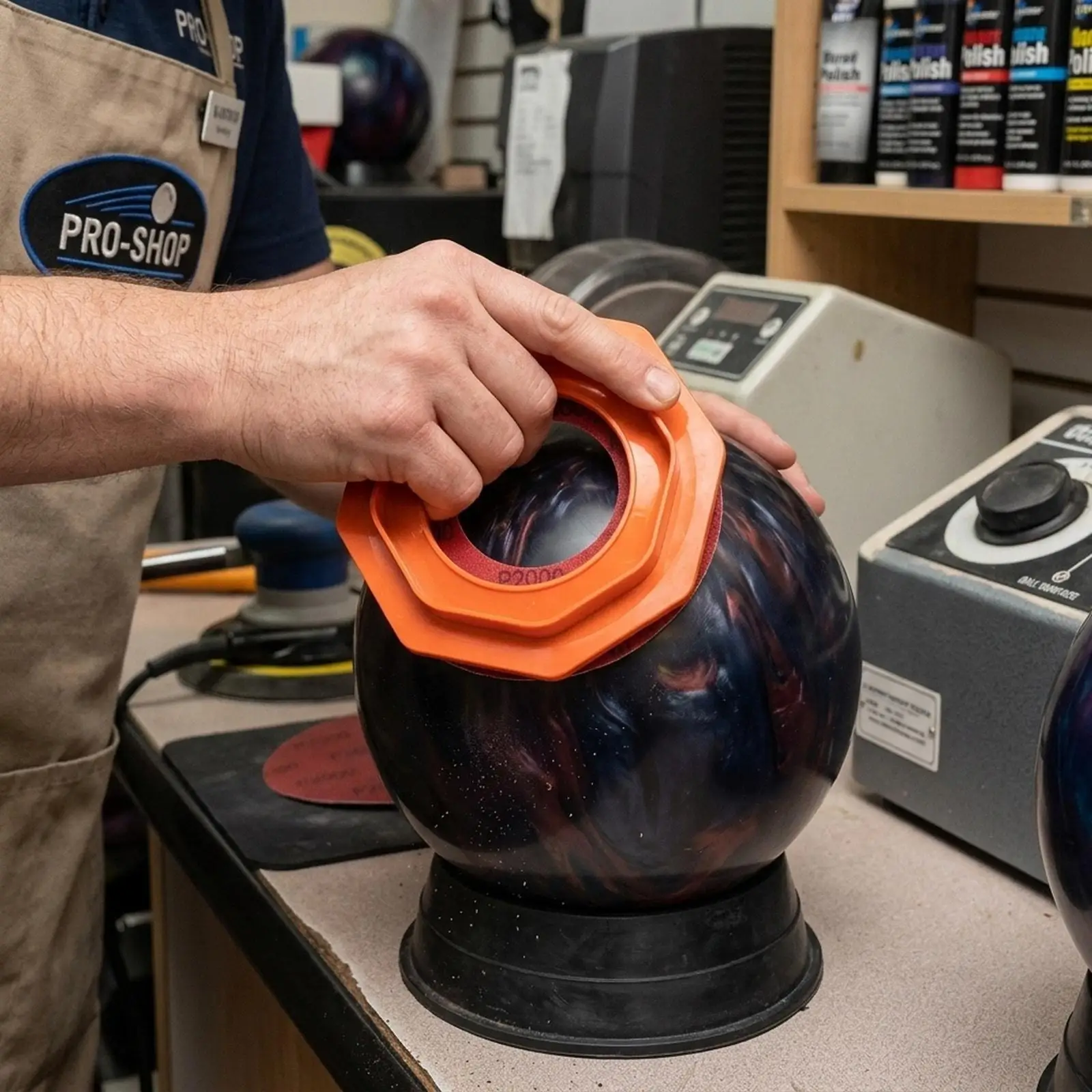 

Подставка для шлифовальных дисков Ball Base Precision: Компактный органайзер для шлифовальных подушек для обслуживания шаров для боулинга