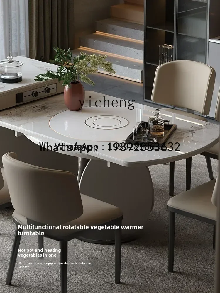 ZZ   retractable rock slab island dining table household integrated square and round dual-purpose with induction cooker folding