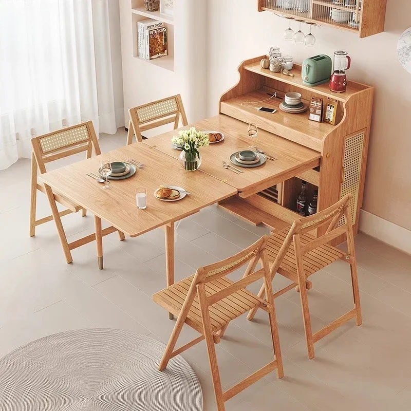 【Prezzo di fabbrica】Dining nordico in legno massello pieghevole telescopico per uso domestico piccolo appartamento armadietto laterale portaoggetti invisibile multifunzione