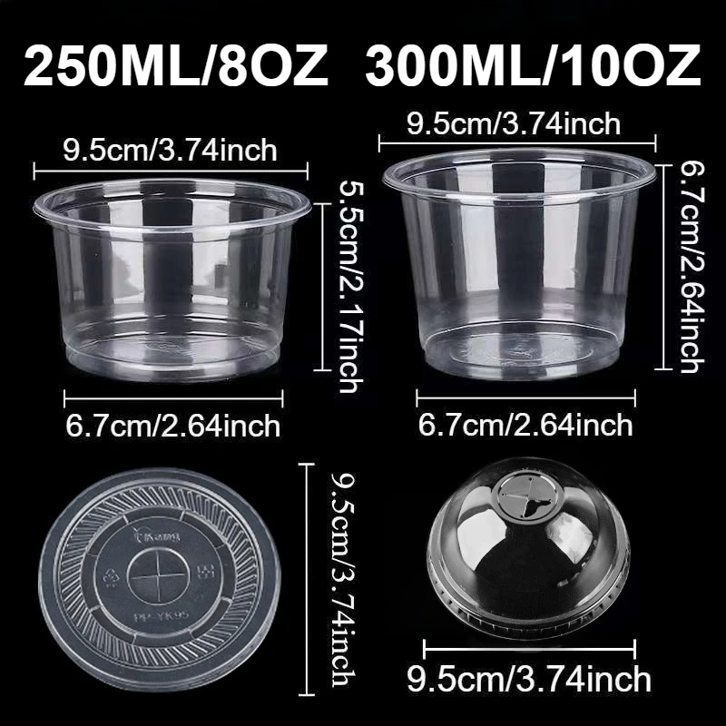 50PCS Disposable Transparent Plastic Cups Dome Flat Lids Milk Tea Cups Bowls Fruit Juice Coffee Ice Cream Cake Container